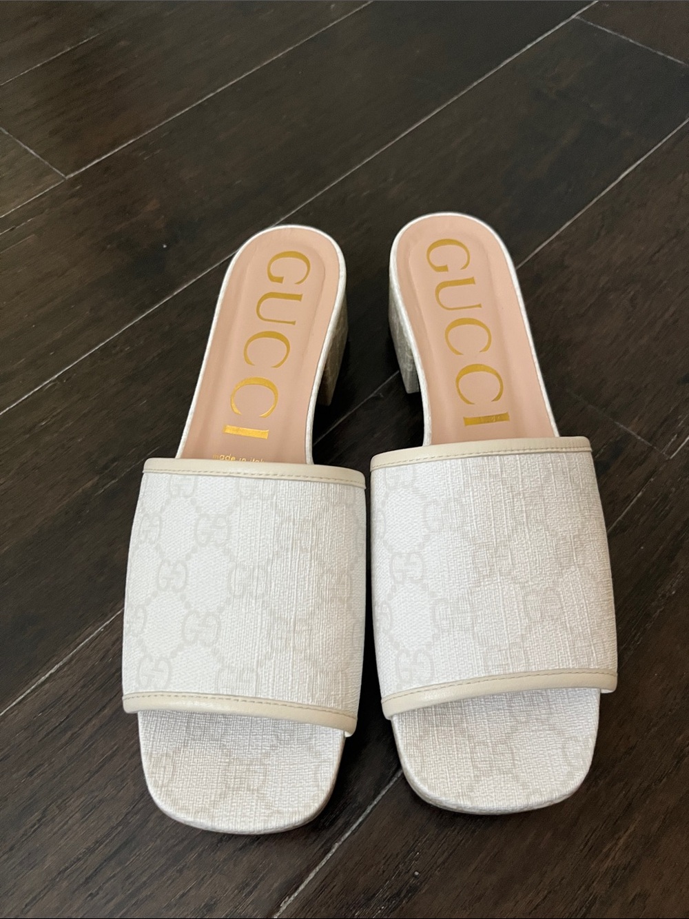 Gucci Cream GG Canvas Slide Mules